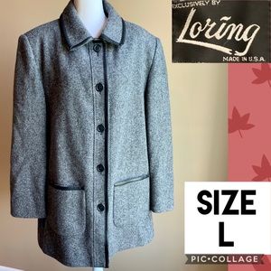 VTG Loring Womens Coat 100% Wool Gray Peacoat 5 Button Made in USA Size 14